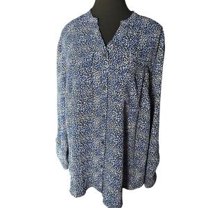 Jones New York Signature Womens Top‎ Blue Black White Dot Print Size L